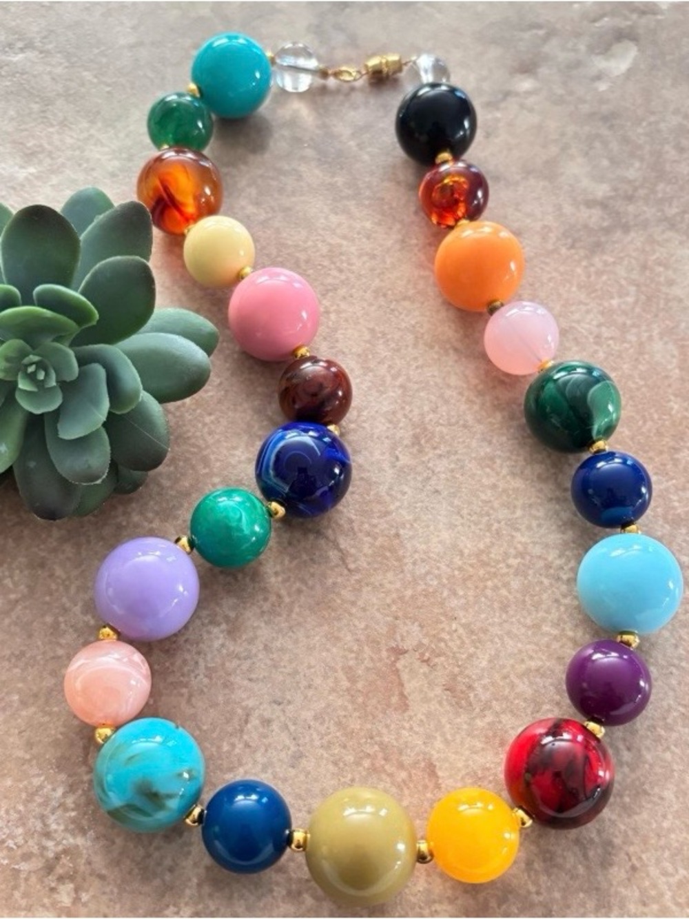 Handmade Boho Lucite & Acrylic Mixed Bubble Beaded Necklace